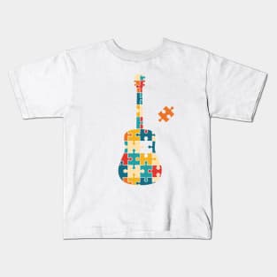 Retro Style Puzzle Acoustic Guitar Silhouette Kids T-Shirt